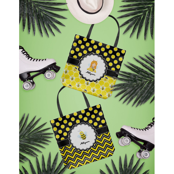 Honeycomb, Bees & Polka Dots Canvas Tote Lifestyle Front and Back