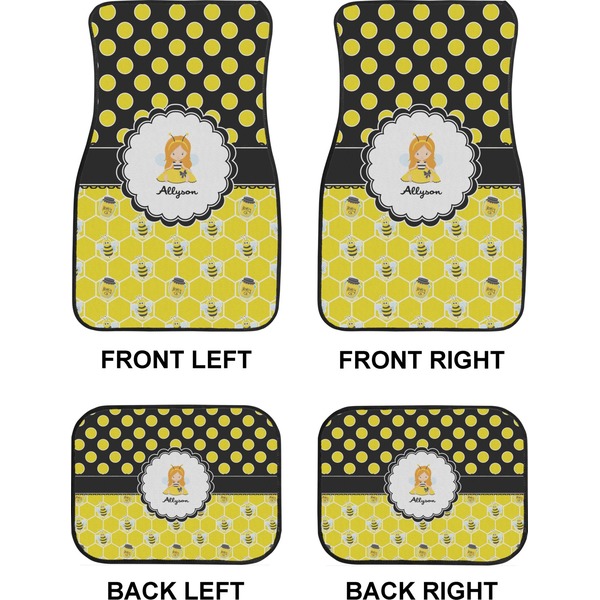 Honeycomb, Bees & Polka Dots Car Floor Mats Set (2F + 2B)