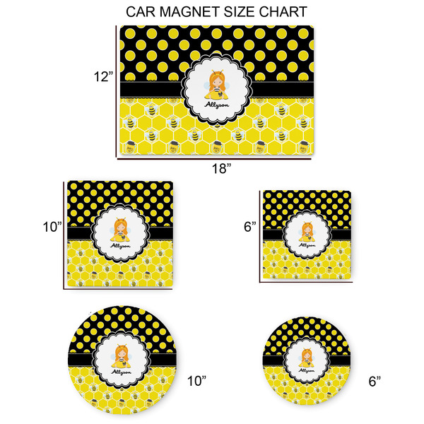 Honeycomb, Bees & Polka Dots Car Magnets - SIZE CHART