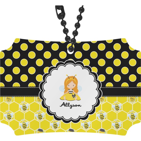 Custom Honeycomb, Bees & Polka Dots Rear View Mirror Ornament (Personalized)