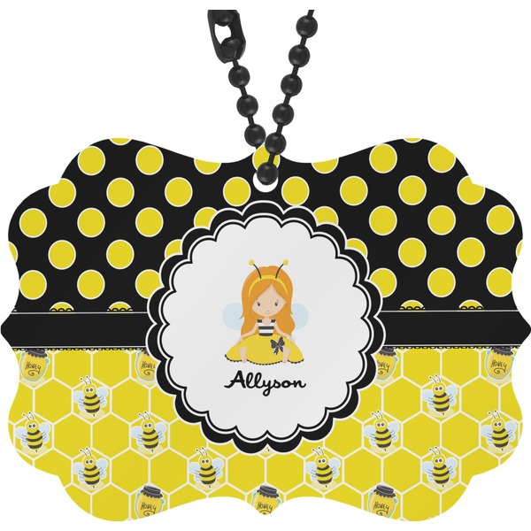 Custom Honeycomb, Bees & Polka Dots Rear View Mirror Decor (Personalized)