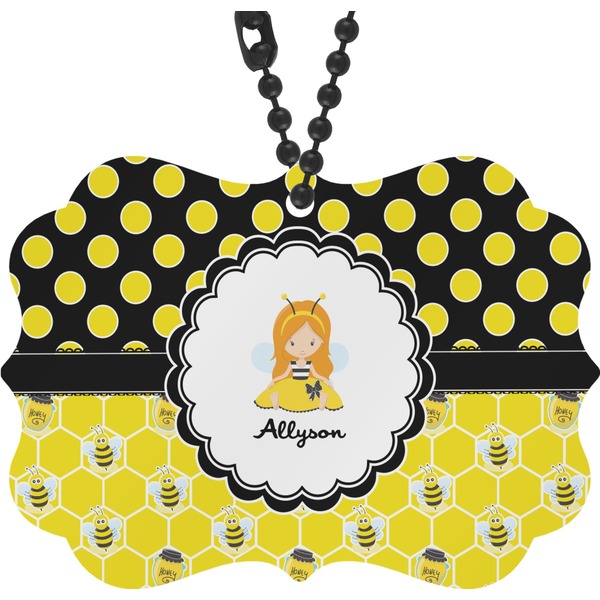 Custom Honeycomb, Bees & Polka Dots Rear View Mirror Decor (Personalized)