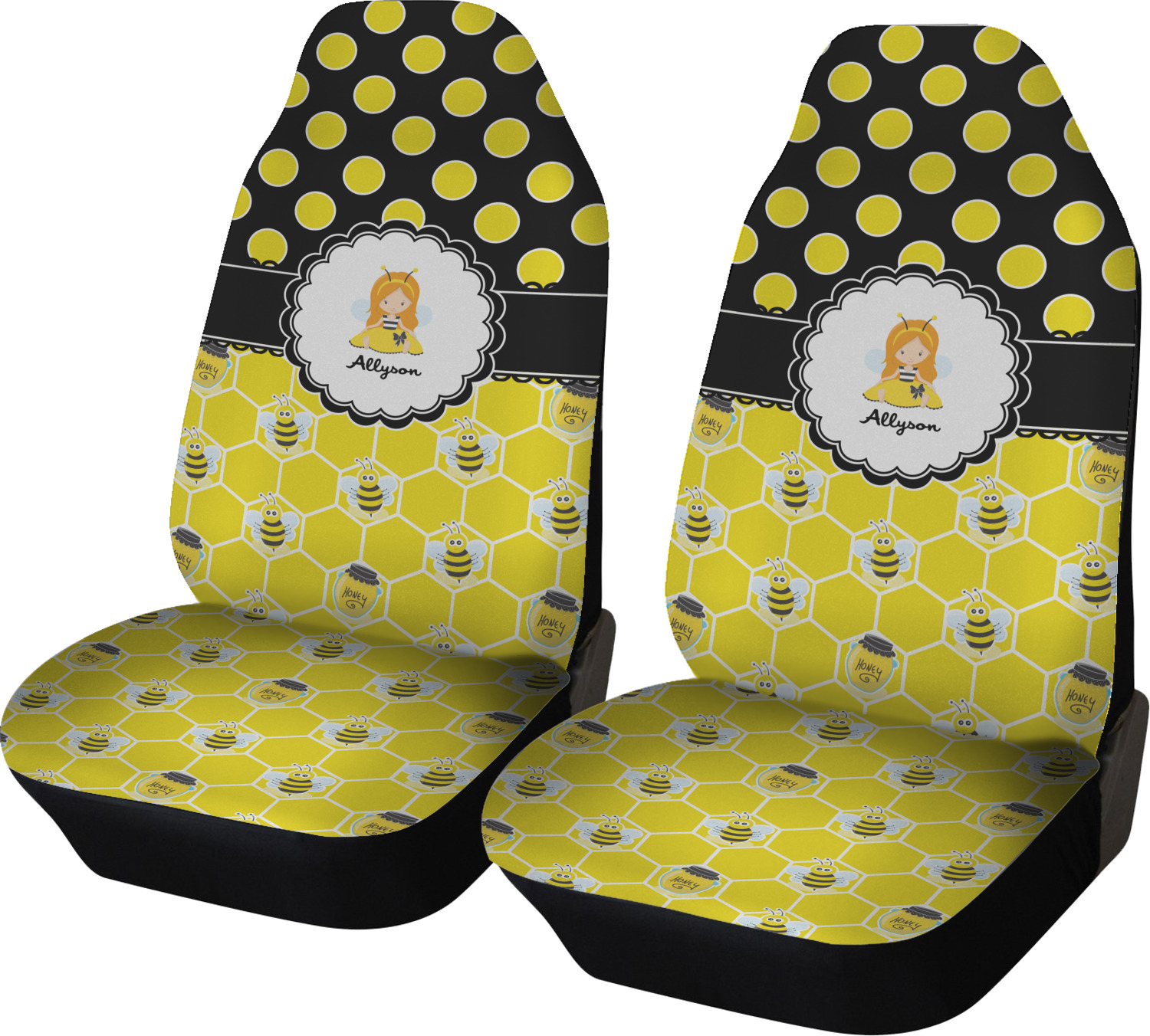 Bees & Polka Dots Car Seat Covers (Set of Two) (Personalized