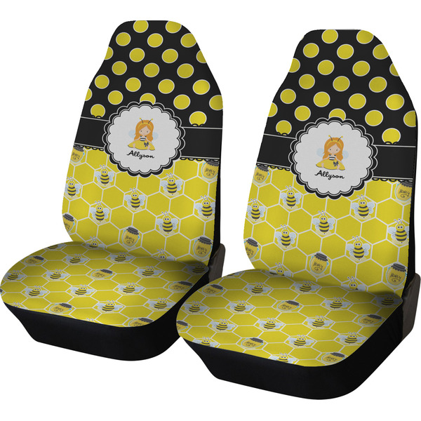 Custom Honeycomb, Bees & Polka Dots Car Seat Covers (Set of Two) (Personalized)