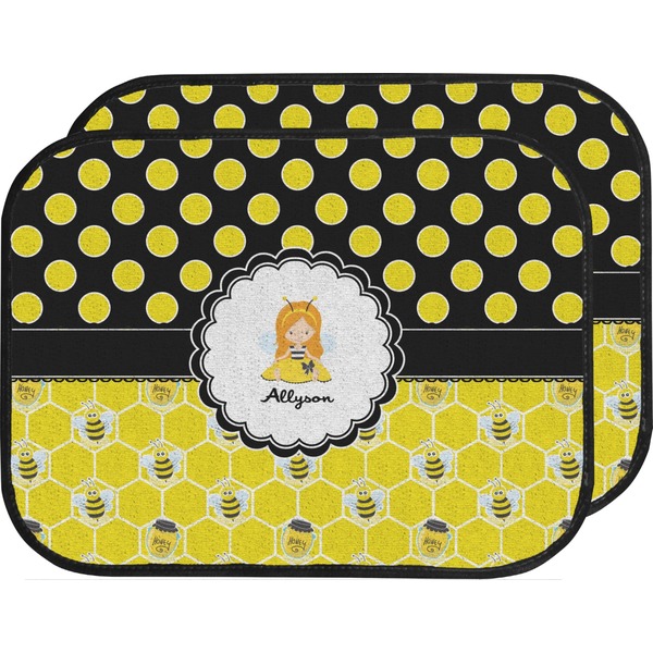 Custom Honeycomb, Bees & Polka Dots Car Floor Mats (Back Seat) (Personalized)
