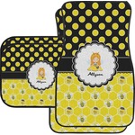 Honeycomb, Bees & Polka Dots Car Floor Mats Set - 2 Front & 2 Back (Personalized)