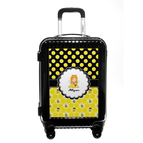 Custom Honeycomb, Bees & Polka Dots Carry On Hard Shell Suitcase (Personalized)
