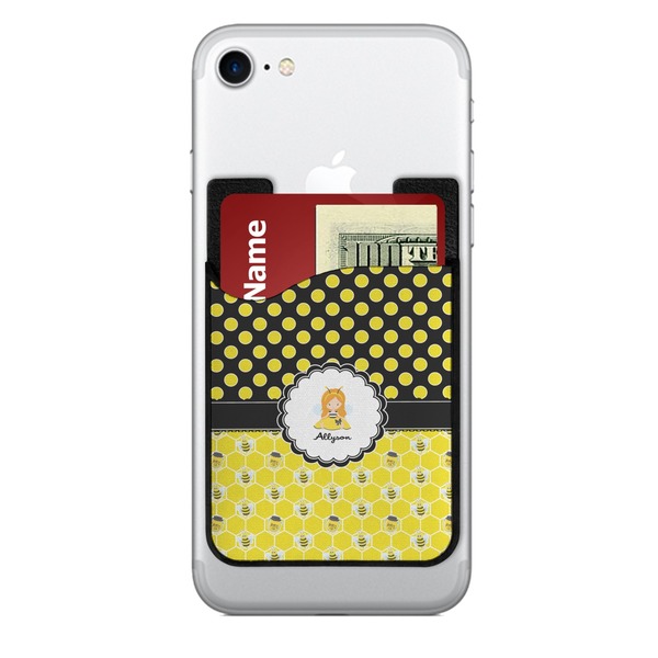Custom Honeycomb, Bees & Polka Dots 2-in-1 Cell Phone Credit Card Holder & Screen Cleaner (Personalized)