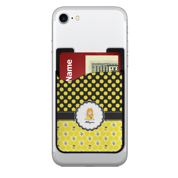 Custom Honeycomb, Bees & Polka Dots 2-in-1 Cell Phone Credit Card Holder & Screen Cleaner (Personalized)