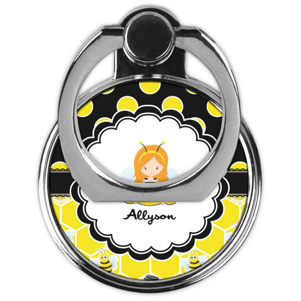 Honeycomb, Bees & Polka Dots Cell Phone Ring Stand & Holder - Front (Collapsed)
