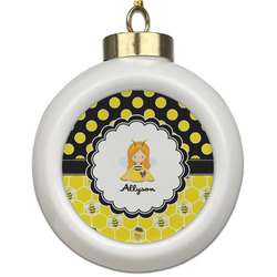 Honeycomb, Bees & Polka Dots Ceramic Ball Ornament (Personalized)