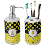 Honeycomb, Bees & Polka Dots Ceramic Bathroom Accessories Set (Personalized)