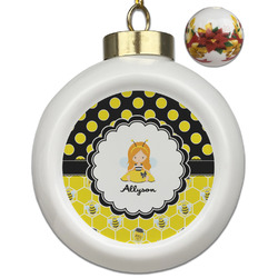 Honeycomb, Bees & Polka Dots Ceramic Ball Ornaments - Poinsettia Garland (Personalized)