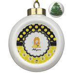 Honeycomb, Bees & Polka Dots Ceramic Ball Ornament - Christmas Tree (Personalized)
