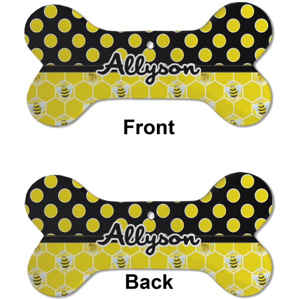 Honeycomb, Bees & Polka Dots Ceramic Flat Ornament - Bone Front & Back (APPROVAL)