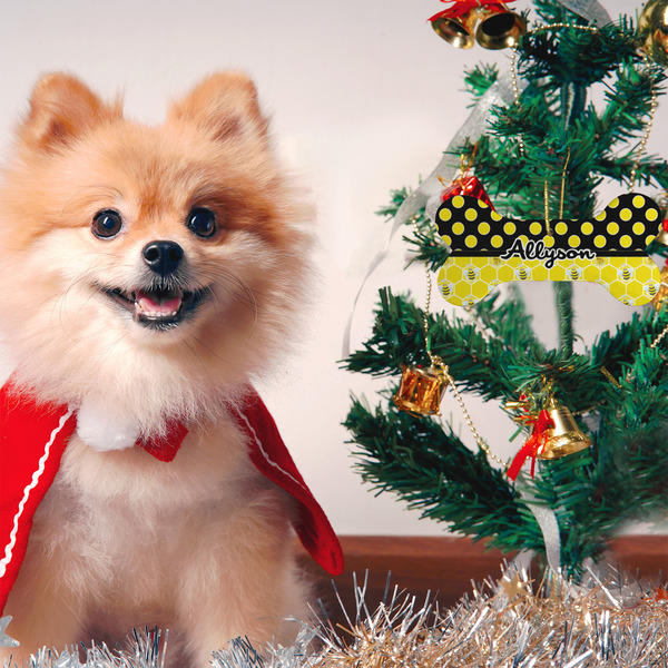 Honeycomb, Bees & Polka Dots Ceramic Flat Ornament - Bone (LIFESTYLE)