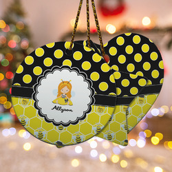 Honeycomb, Bees & Polka Dots Ceramic Ornament w/ Name or Text