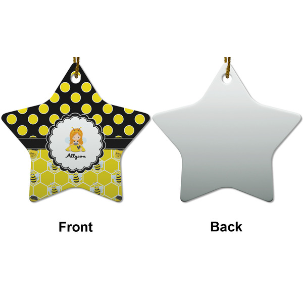 Honeycomb, Bees & Polka Dots Ceramic Flat Ornament - Star Front & Back (APPROVAL)