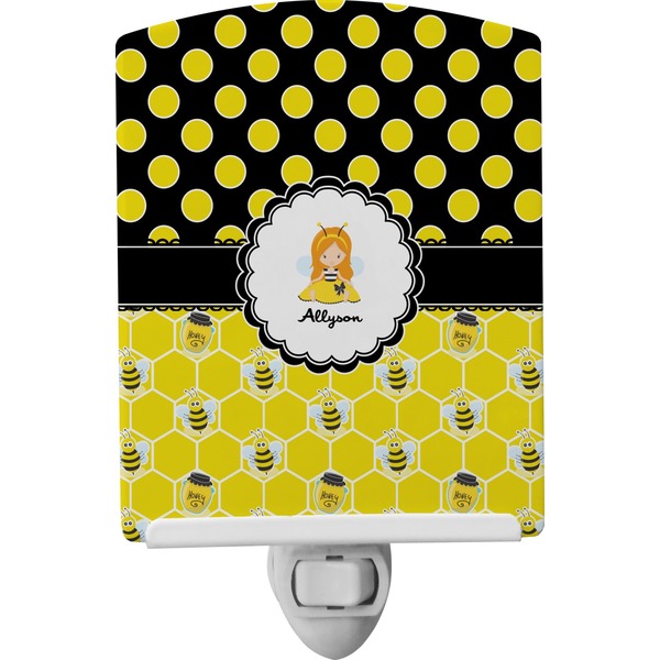 Custom Honeycomb, Bees & Polka Dots Ceramic Night Light (Personalized)