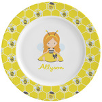 Honeycomb, Bees & Polka Dots Ceramic Dinner Plates (Set of 4) (Personalized)
