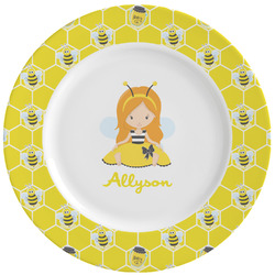 Honeycomb, Bees & Polka Dots Ceramic Dinner Plates (Set of 4) (Personalized)
