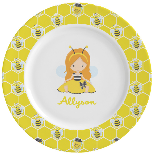Custom Honeycomb, Bees & Polka Dots Ceramic Dinner Plates (Set of 4) (Personalized)