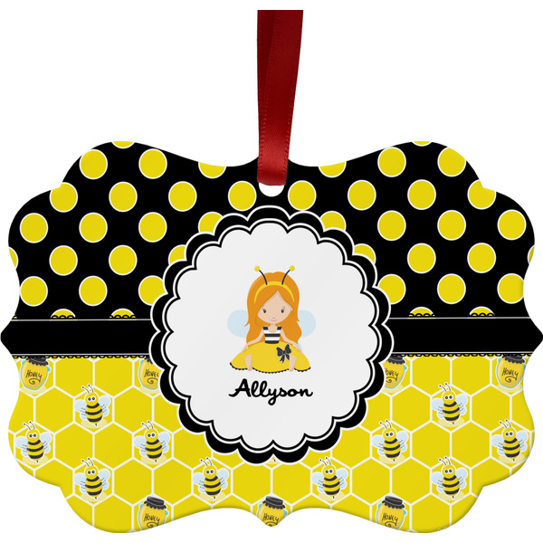 Honeycomb, Bees & Polka Dots Christmas Ornament (Front View)
