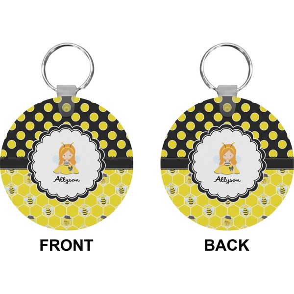 Honeycomb, Bees & Polka Dots Circle Keychain (Front + Back)