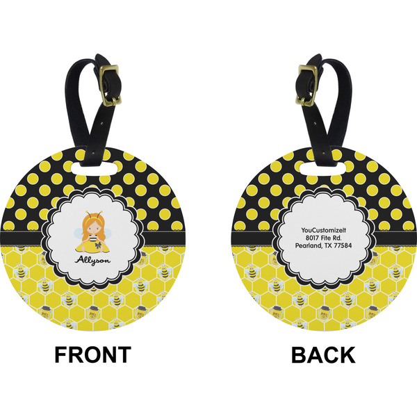 Honeycomb, Bees & Polka Dots Circle Luggage Tag (Front + Back)