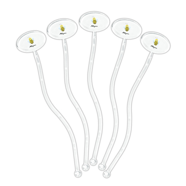 Honeycomb, Bees & Polka Dots Clear Plastic 7" Stir Stick - Oval - Fan