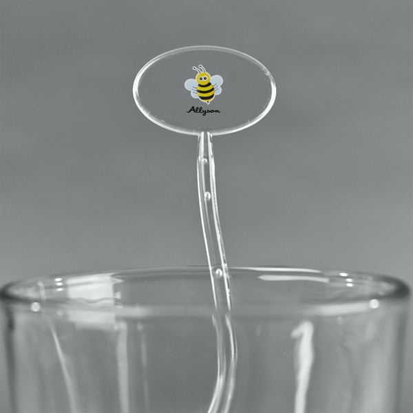Honeycomb, Bees & Polka Dots Clear Plastic 7" Stir Stick - Oval - Main