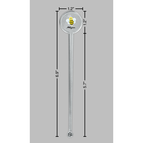 Honeycomb, Bees & Polka Dots Clear Plastic 7" Stir Stick - Round - Dimensions