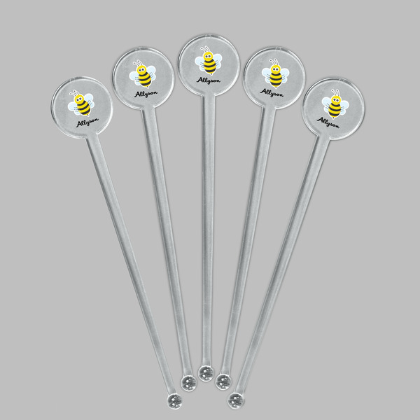 Honeycomb, Bees & Polka Dots Clear Plastic 7" Stir Stick - Round - Fan View