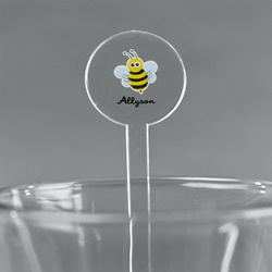 Honeycomb, Bees & Polka Dots 7" Round Plastic Stir Sticks - Clear (Personalized)