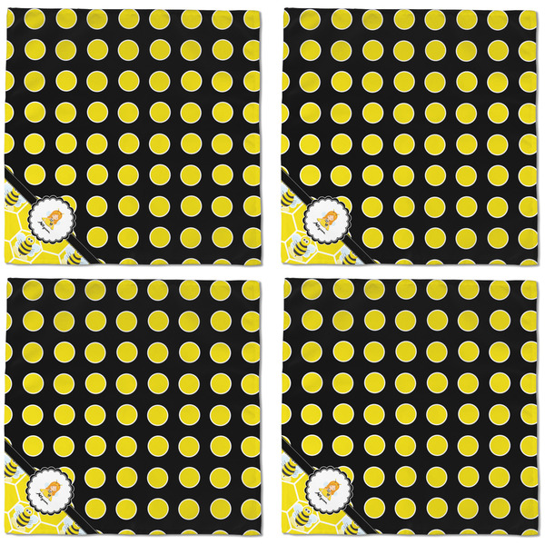 Honeycomb, Bees & Polka Dots Cloth Napkins - Personalized Dinner (APPROVAL) Set of 4