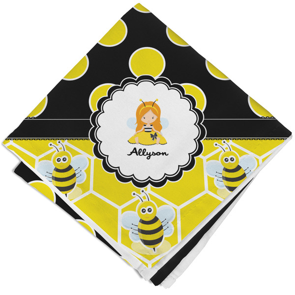 Custom Honeycomb, Bees & Polka Dots Cloth Napkin w/ Name or Text