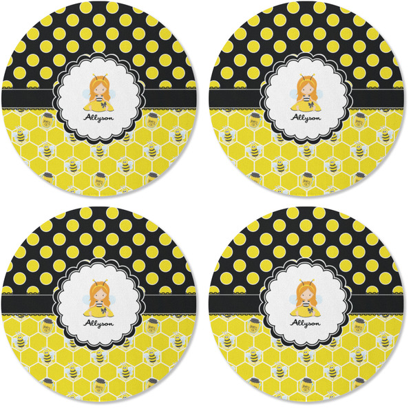 Honeycomb, Bees & Polka Dots Coaster Round Rubber Back - Apvl