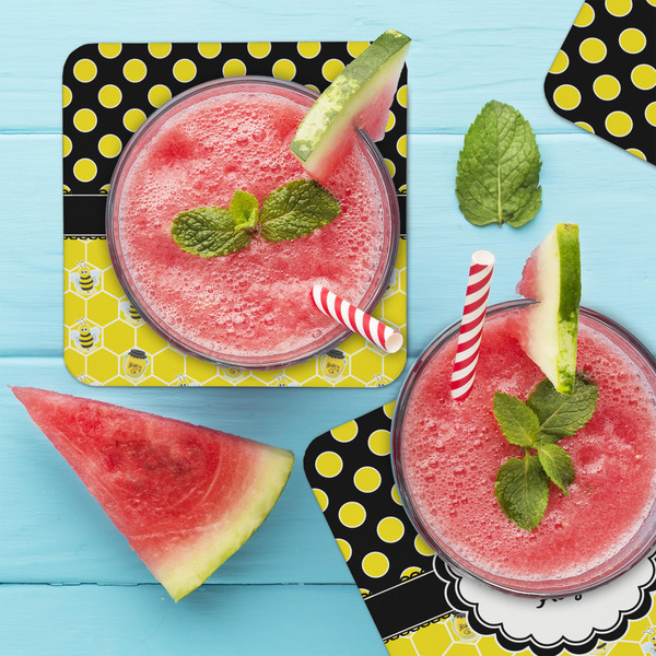 Honeycomb, Bees & Polka Dots Coaster Set - LIFESTYLE