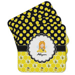 Honeycomb, Bees & Polka Dots Cork Coaster - Set of 4 w/ Name or Text