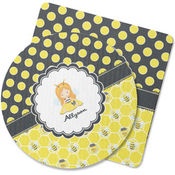 Honeycomb, Bees & Polka Dots Rubber Backed Coaster (Personalized)