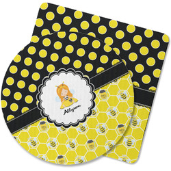 Honeycomb, Bees & Polka Dots Rubber Backed Coaster (Personalized)