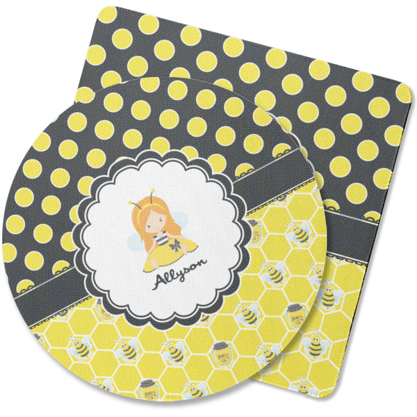 Custom Honeycomb, Bees & Polka Dots Rubber Backed Coaster (Personalized)