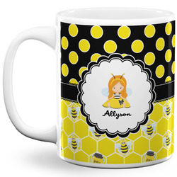 Honeycomb, Bees & Polka Dots 11 Oz Coffee Mug - White (Personalized)