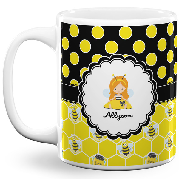 Custom Honeycomb, Bees & Polka Dots 11 Oz Coffee Mug - White (Personalized)