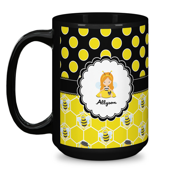 Honeycomb, Bees & Polka Dots Coffee Mug - 15 oz - Black
