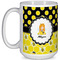 Honeycomb, Bees & Polka Dots 15 Oz Coffee Mug - White (Personalized)