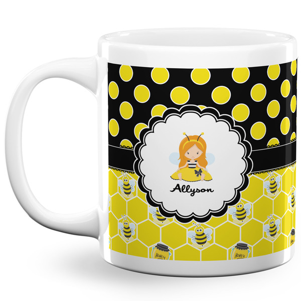 Custom Honeycomb, Bees & Polka Dots 20 Oz Coffee Mug - White (Personalized)