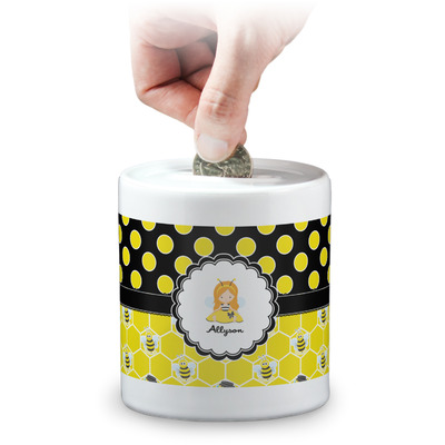 Honeycomb, Bees & Polka Dots Coin Bank (Personalized)