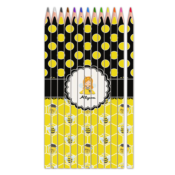 Custom Honeycomb, Bees & Polka Dots Colored Pencils (Personalized)
