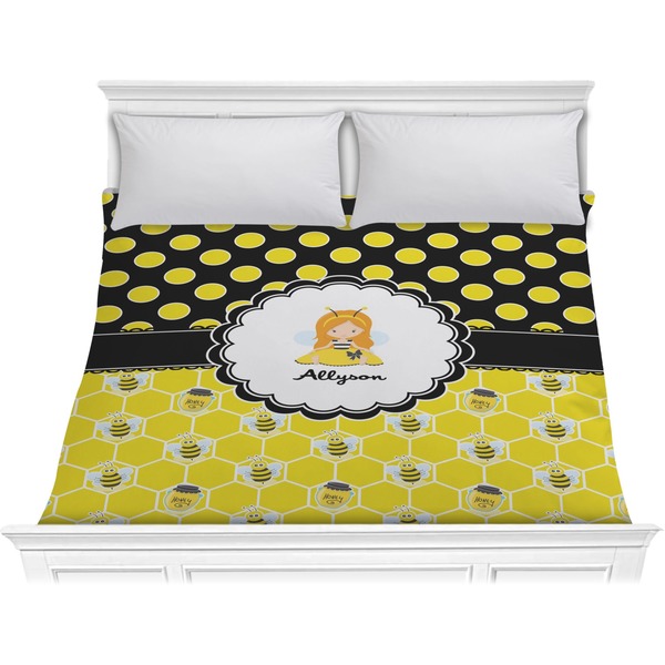 Custom Honeycomb, Bees & Polka Dots Comforter - King (Personalized)